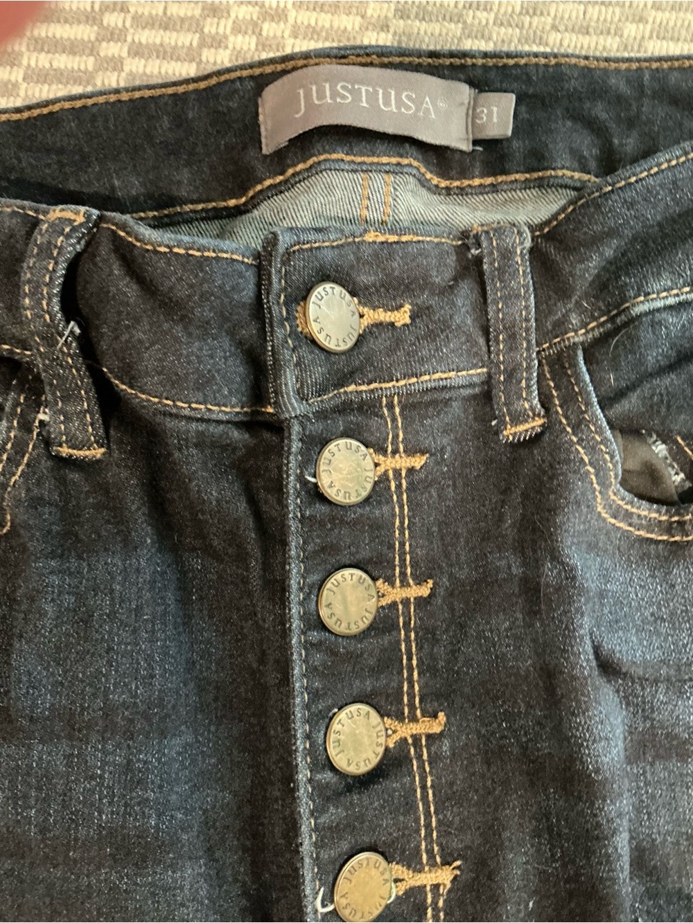 Just USA Dark Blue Button-Front High Rise Jeans